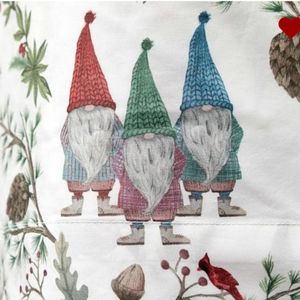 Pottery Barn RARE Forest Gnome KING Cotton Percale Sheet Set